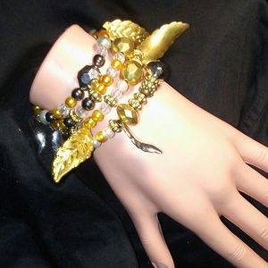 Gold and silver leaf wrap bracelet